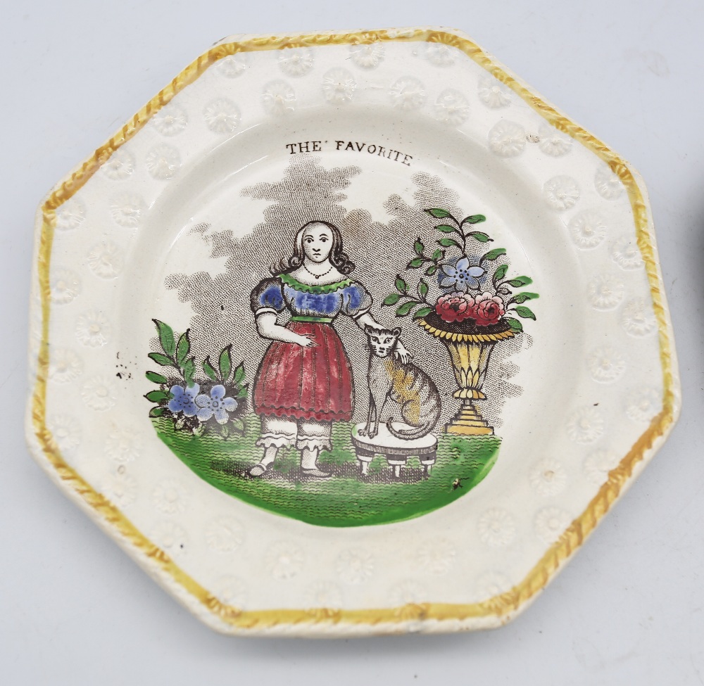 Three 19th century creamware child’s plates, with various prints, The Favorite, The Leopard  and - Image 3 of 6