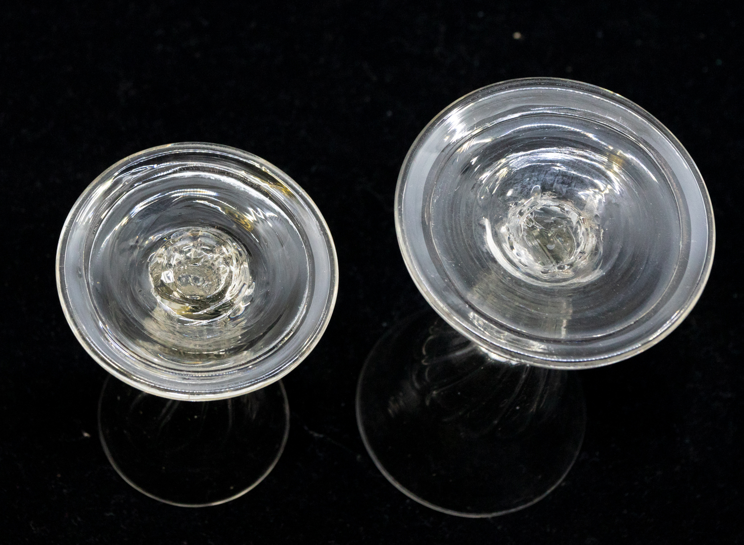 Three late 18th Century cordial glasses, twist stems, funnel bowls on round bases. - Image 4 of 5