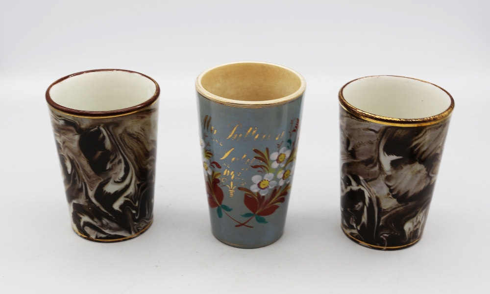Two late 19th/early 20th century marbled creamware beakers, three similar marbled creamware napkin - Image 5 of 6