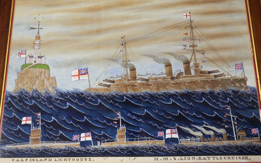 Maritime Interest: English Naive School (early 20th Century) portrait of HMS Lion Battlecruiser at - Image 2 of 4