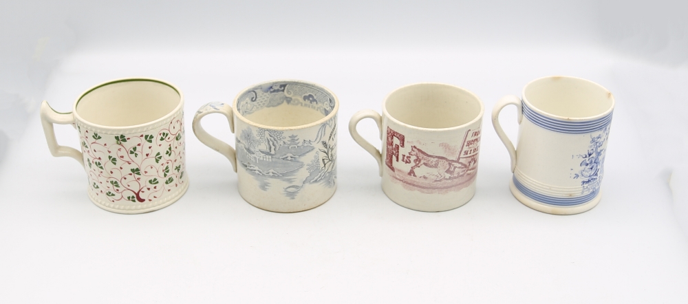 Four small pottery mugs, two blue and white Imperial half pint measures, along with a F is for Fox - Image 3 of 6