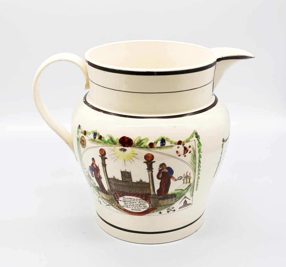 A Sunderland large creamware jug, depicting  ‘A West View of the Iron Bridge over the Wear’ to one - Bild 4 aus 18