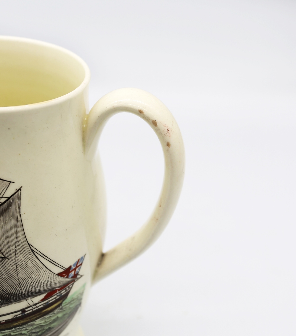 A Liverpool creamware jug, black transfer printed depicting a three masted sailing ship with the - Image 5 of 11
