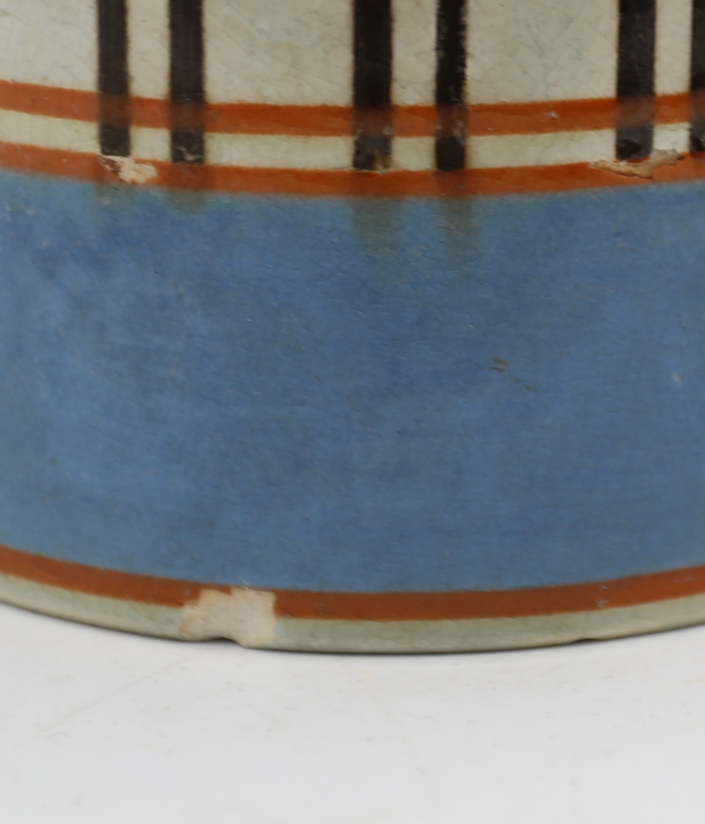 A creamware mug. Quart size with pale blue bands to top and foot rims and narrow orange bands  and - Image 8 of 11