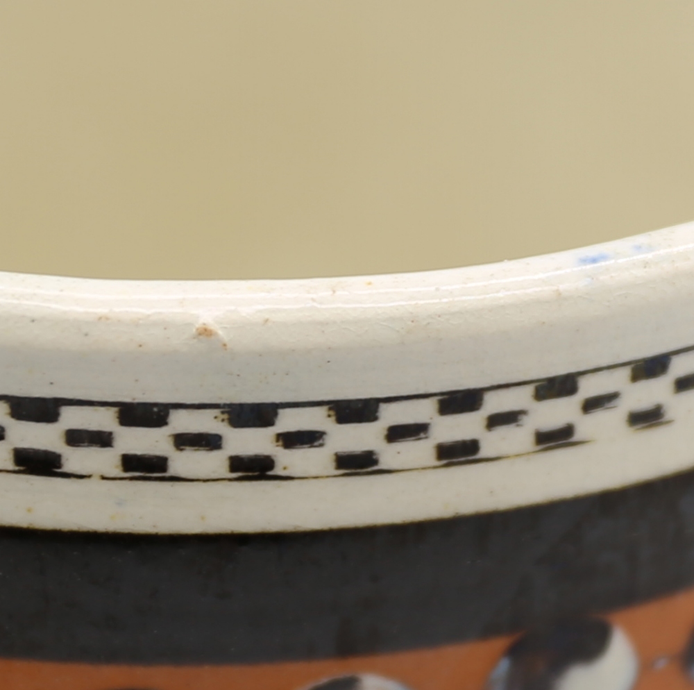 A large creamware mug, orange ground with a spattered finger trail design with  black  borders to - Image 6 of 8