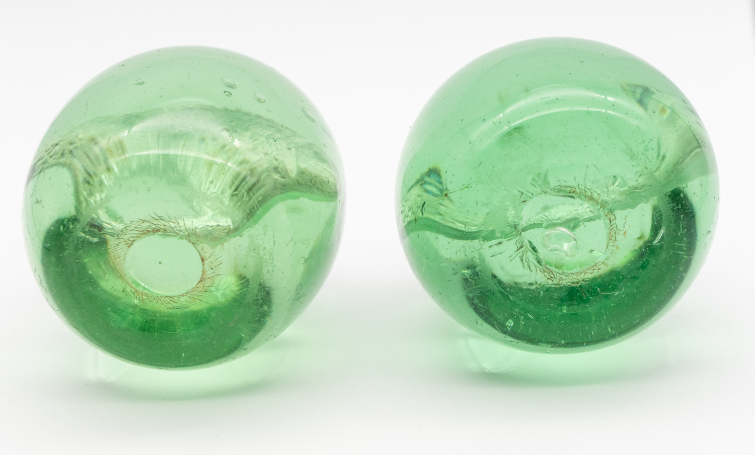 Two Victorian green glass domed paperweights, with sulphide fish designed centres, one slightly - Image 3 of 3