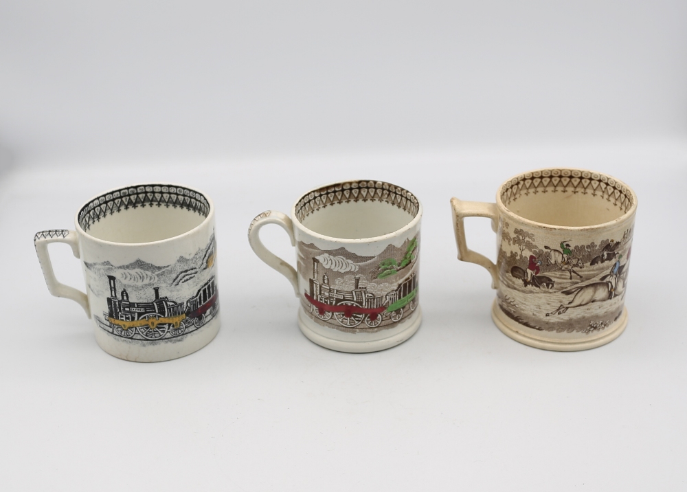 A Hampson and Broadhurst Pottery Railway mug, printed sepia background overpainted with red and - Image 3 of 10