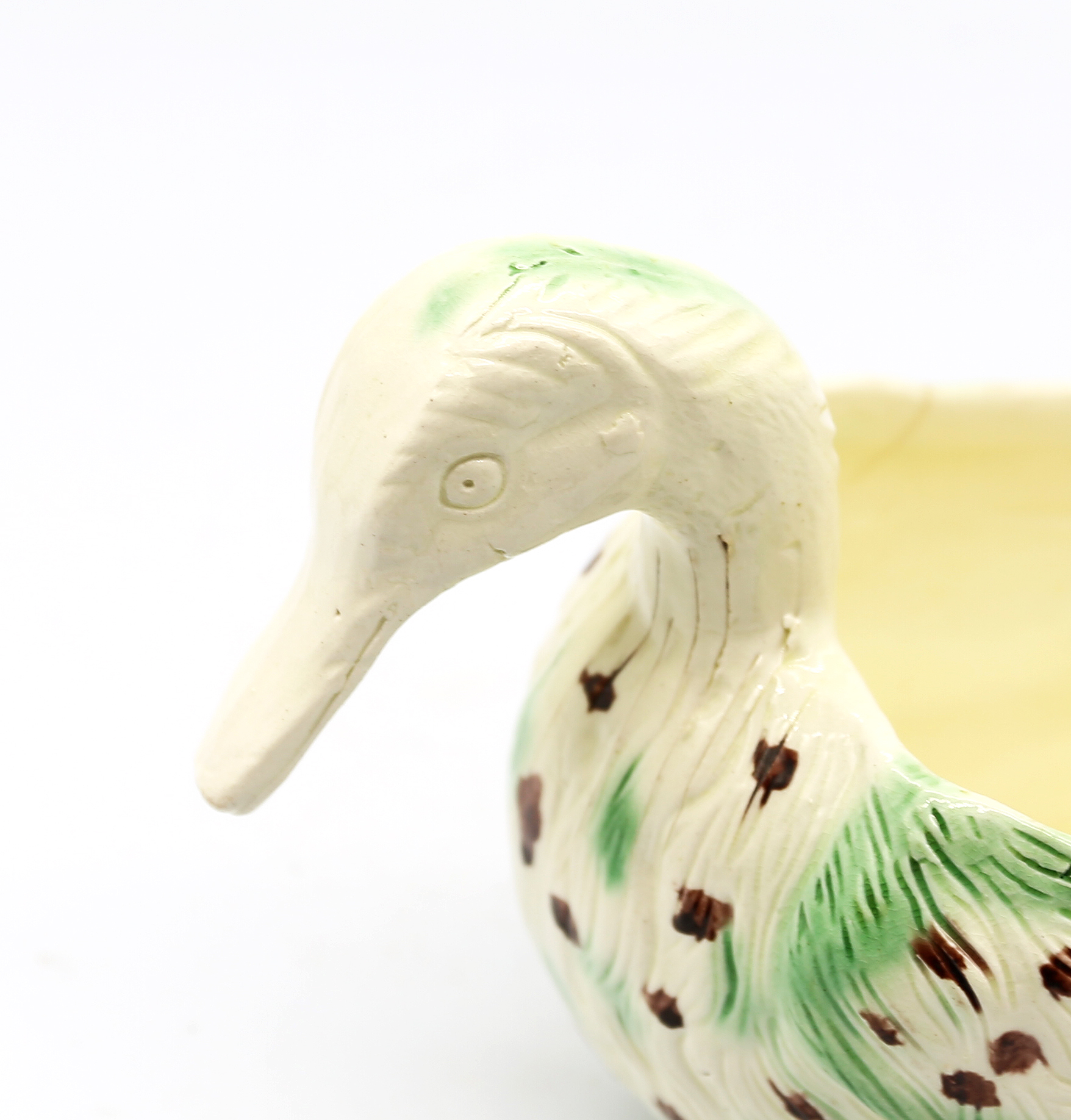 A Staffordshire creamware duck sauce boat decorated in green and brown.  Circa 1780-90 size 19cm x - Image 7 of 13