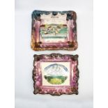 Two Sunderland lustre plaques, with printed scenes of A west view of the Iron bridge over the