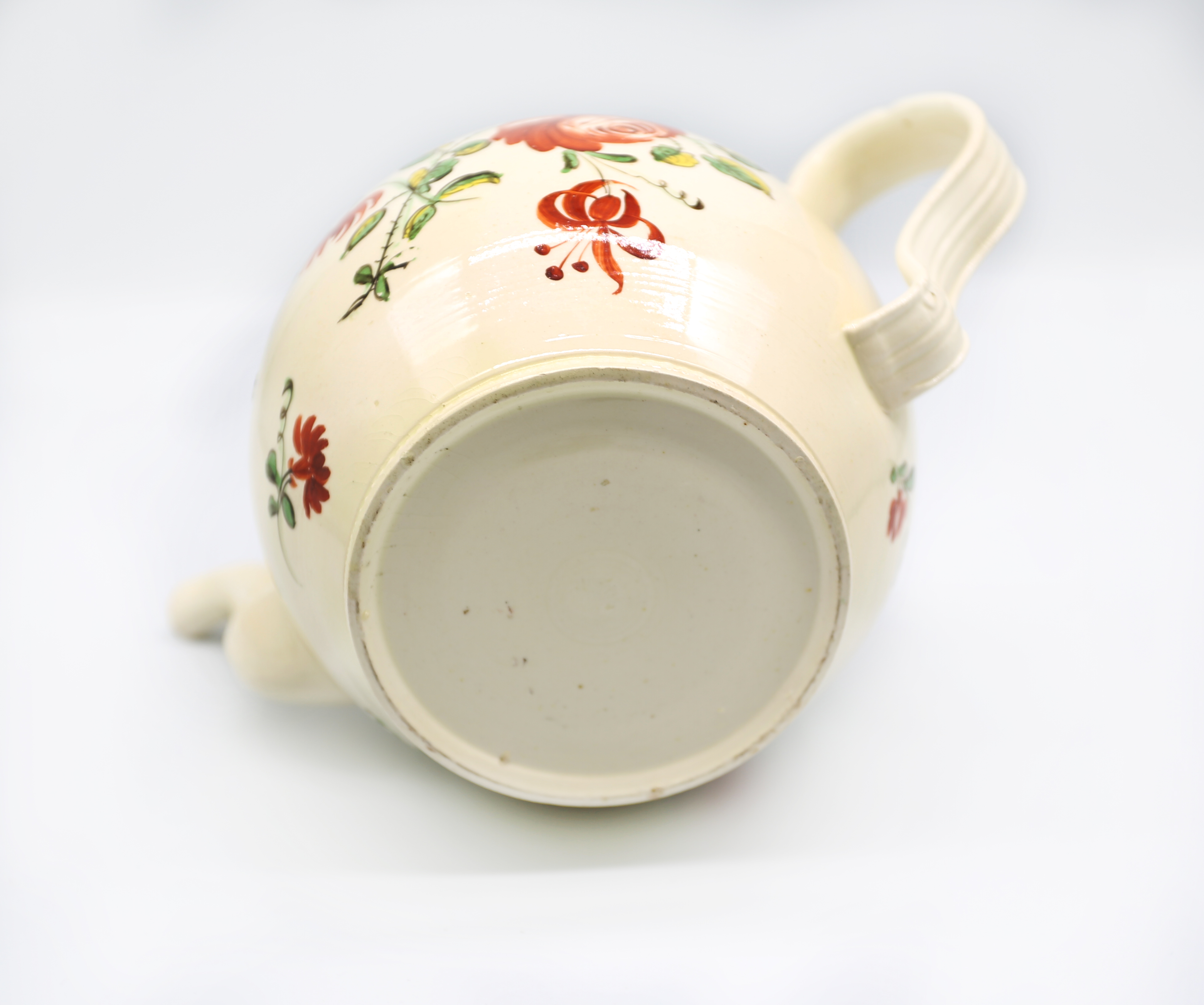 A Staffordshire William Greatbatch /Leeds creamware globular teapot and cover, painted with - Image 12 of 12