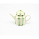 A miniature Creamware Teapot and cover, cream ground with green smudgy stripes. Circa 1780 size
