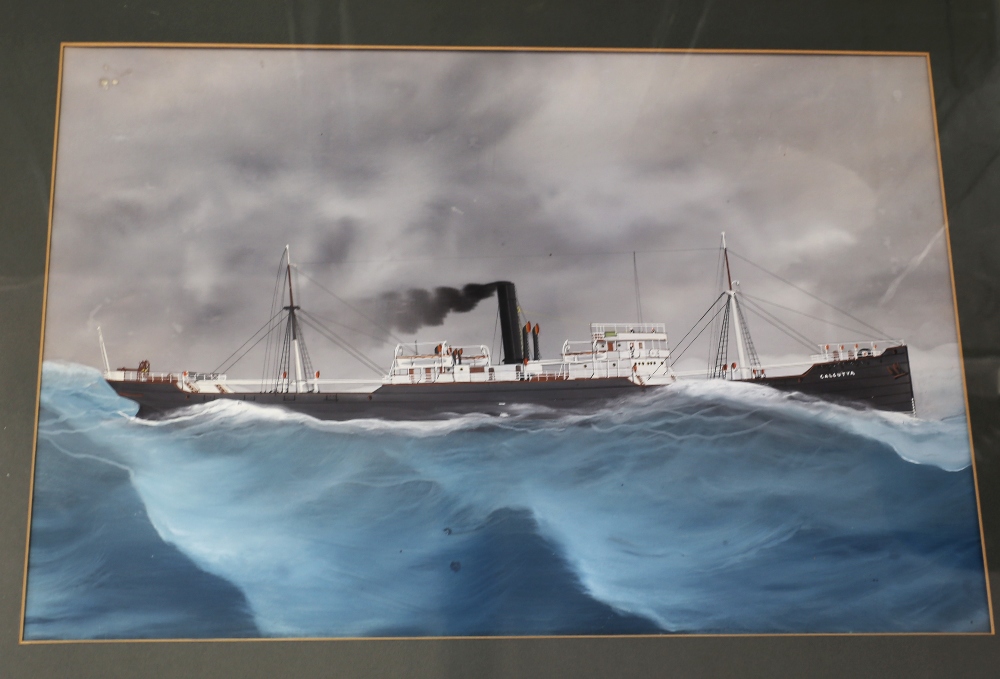 English School (early 20th Century) Portrait of the steam ship Calcutta gouache, 45 x 66cm, framed - Image 2 of 4