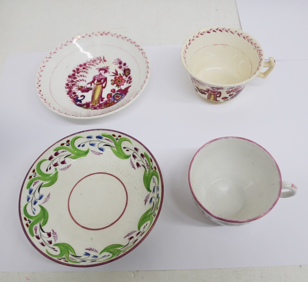 A small collection of 19th century cups, saucers and teapot. Various patterns and borders, all - Image 6 of 11