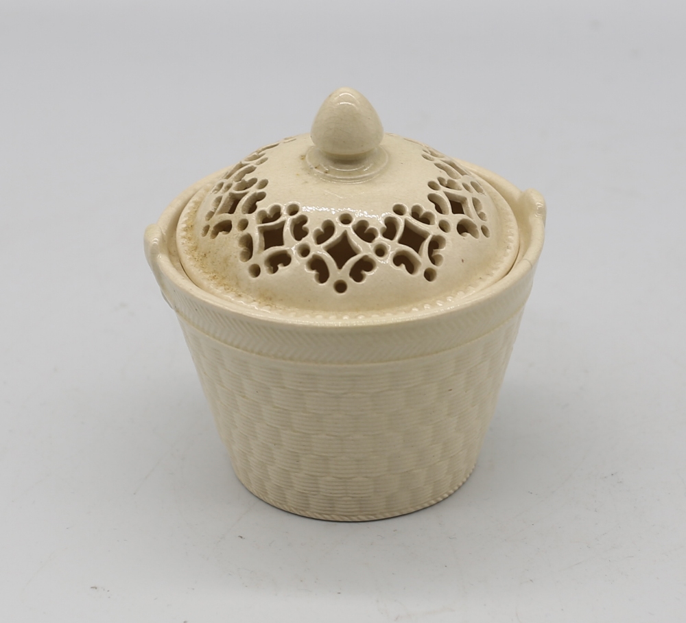 A small collection of creamware to include a melon tureen base, sugar caster, drainer, two miniature - Image 12 of 15