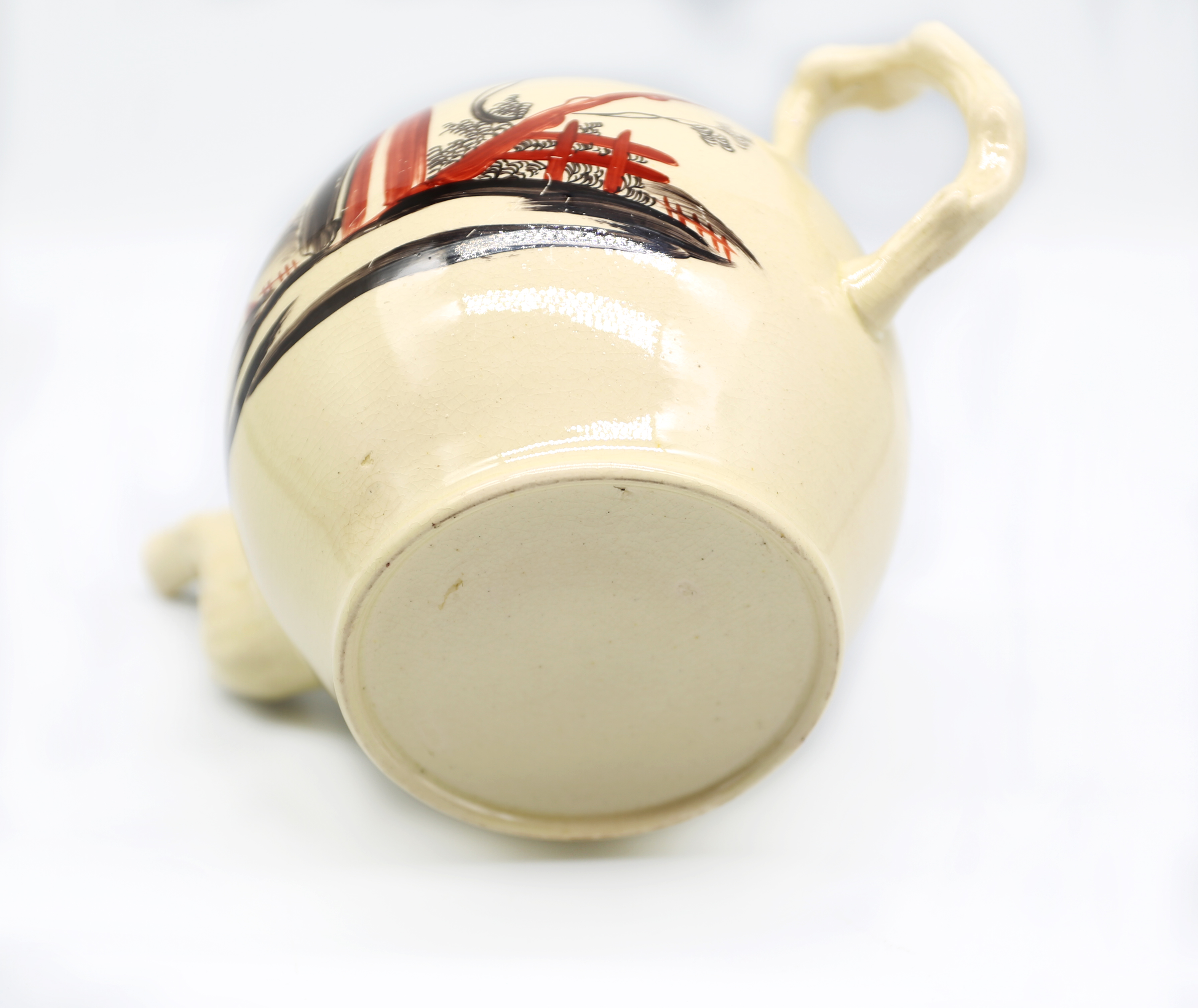 A Leeds creamware globular Teapot and cover, painted with a lady within a landscape, with a crab - Image 14 of 14