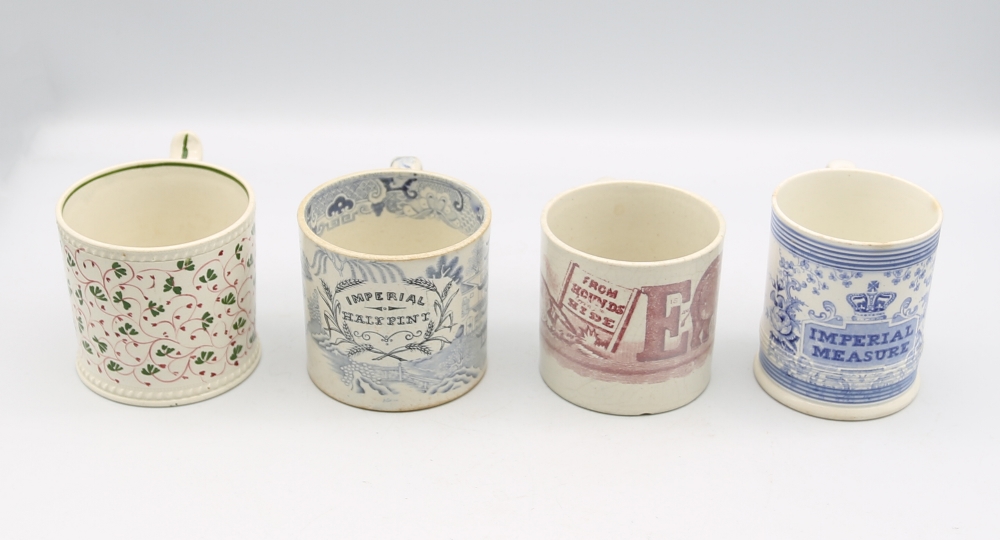 Four small pottery mugs, two blue and white Imperial half pint measures, along with a F is for Fox - Image 4 of 6