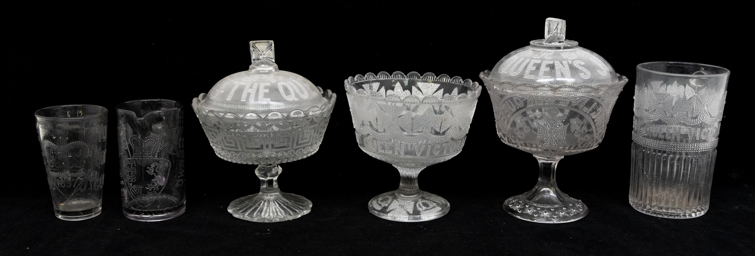 A collection of late 19th Century moulded glass Royal commemorative bowls, pots, tankards, dishes - Image 3 of 5