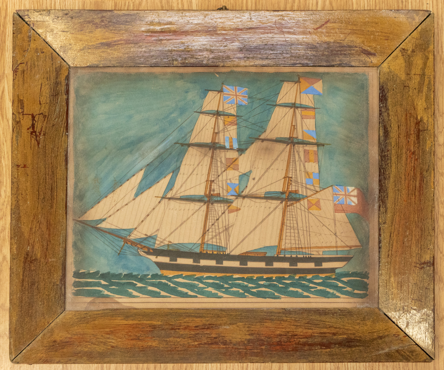 Maritime Interest: an early 19th Century English Naive School pencil and watercolour of a naval brig - Image 5 of 6