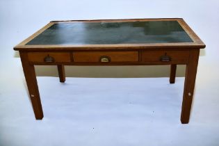 A George V/ George VI Government issue desk with original stamped handle, 153 x 76 x 92cm