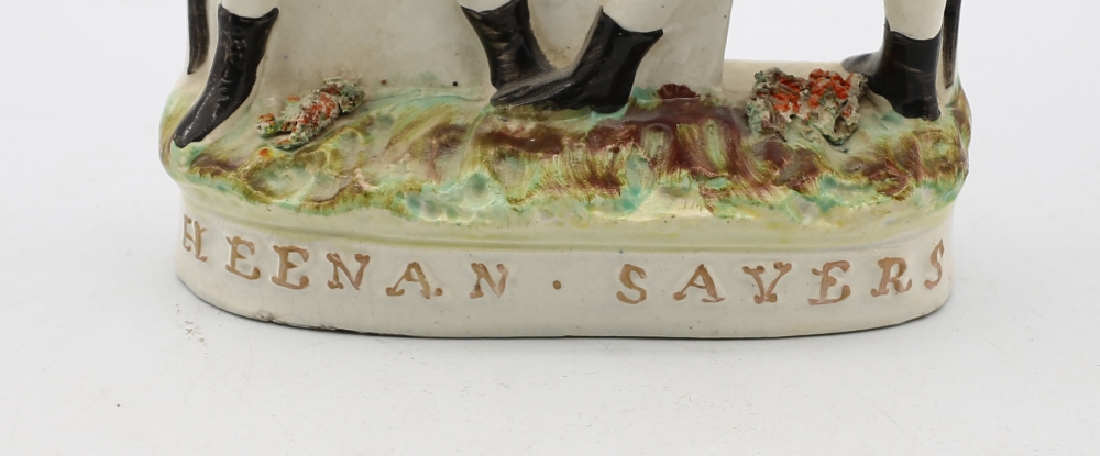 A Victorian Staffordshire pottery figure of Heenan and Sayers, standing on an oval base  titled  ‘ - Image 6 of 6