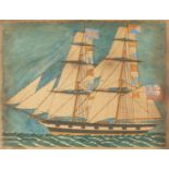 Maritime Interest: an early 19th Century English Naive School pencil and watercolour of a naval brig