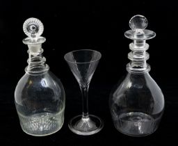 Two early 19th Century Irish glass decanters, both with original stoppers, probably Belfast along