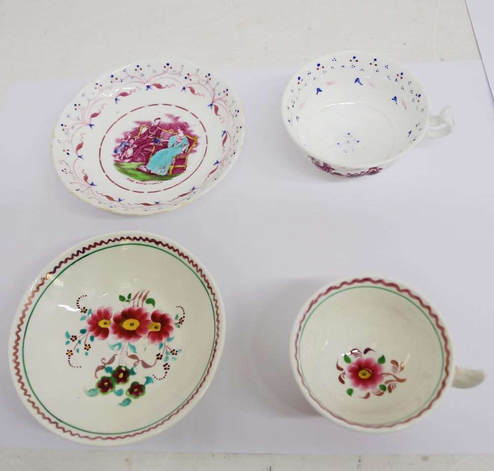 A small collection of 19th century cups, saucers and teapot. Various patterns and borders, all - Image 2 of 11