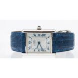 Cartier- a ladies Must de Cartier silver cased tank wristwatch, comprising a signed rectangular with