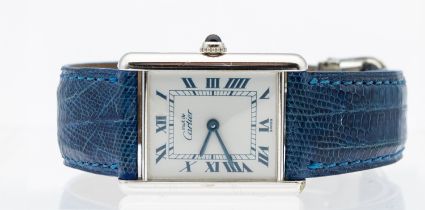 Cartier- a ladies Must de Cartier silver cased tank wristwatch, comprising a signed rectangular with