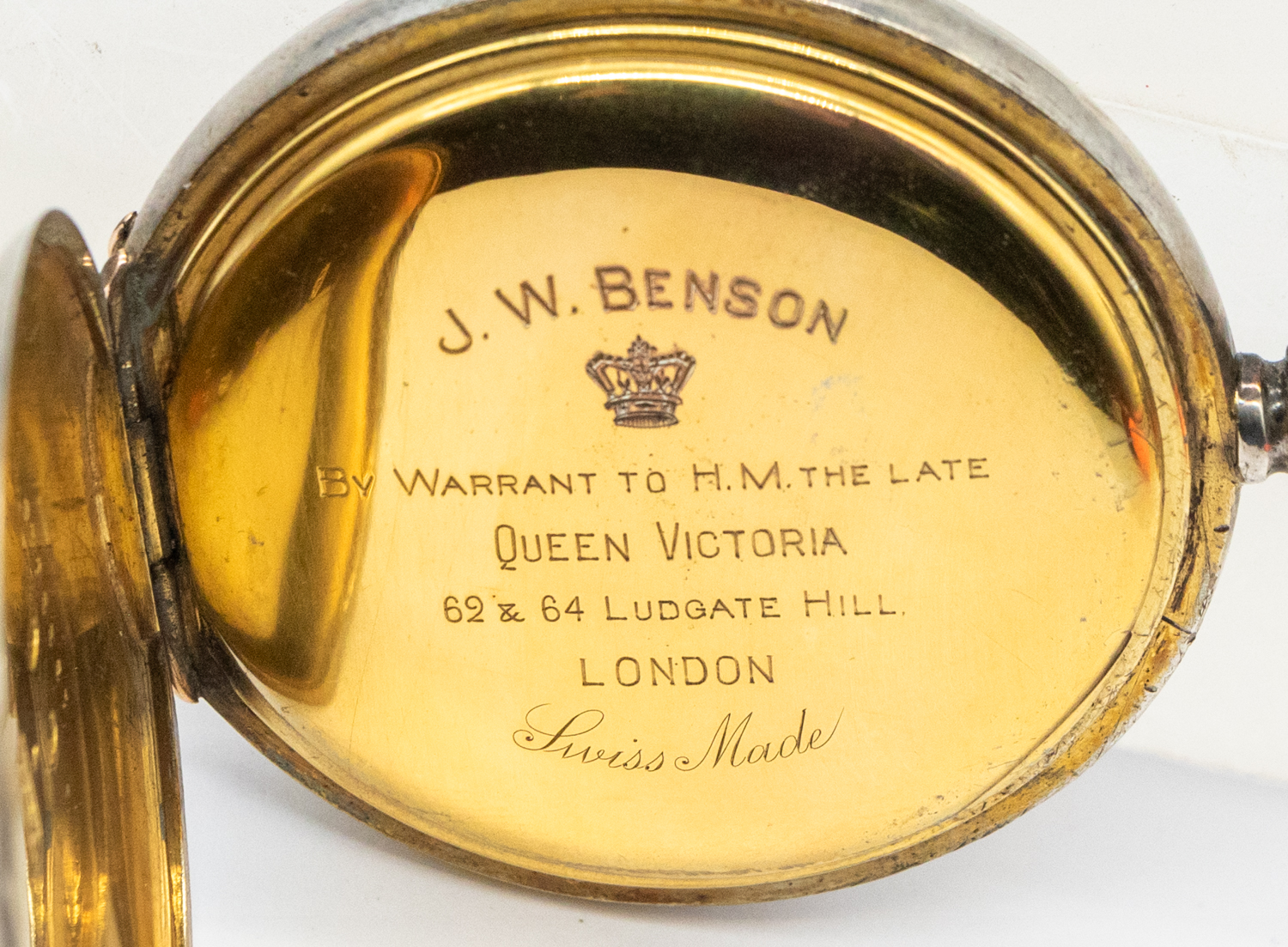 A J.W Benson silver 935 hunter pocket watch, comprising a silvered dial with applied gilt numeral - Image 3 of 3