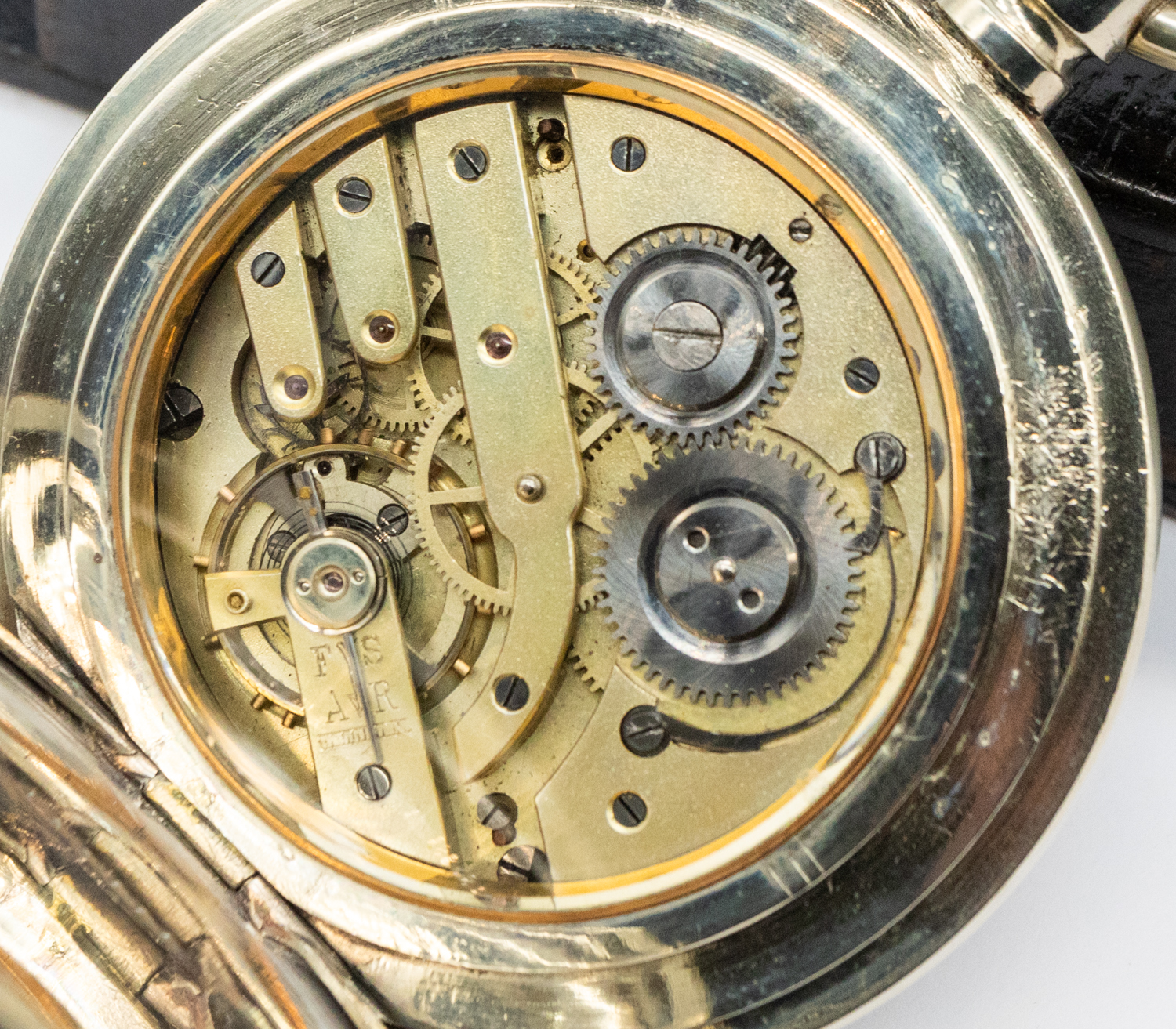 A Goliath open faced pocket watch, comprising a white enamel dial with numeral indices, blue steel - Bild 3 aus 3