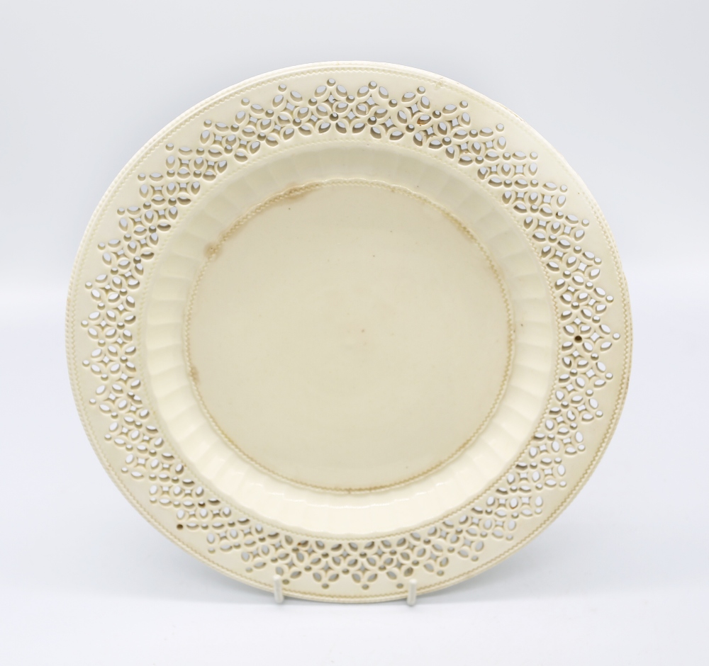 Two 18th century creamware plates with fluted pierced borders  (2) Circa 1770-80. Size. 24cm - Image 2 of 6