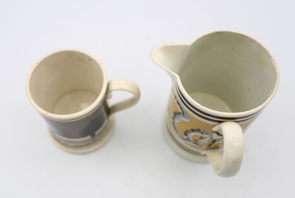 A small Mocha ware mug, grey ground with black feathered trees and black bands, along with a Mocha - Image 5 of 6