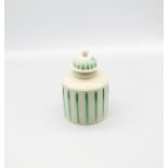 A Leeds creamware tea caddy and cover, with a ribbed body decorated  with green stripes  Circa 1775.