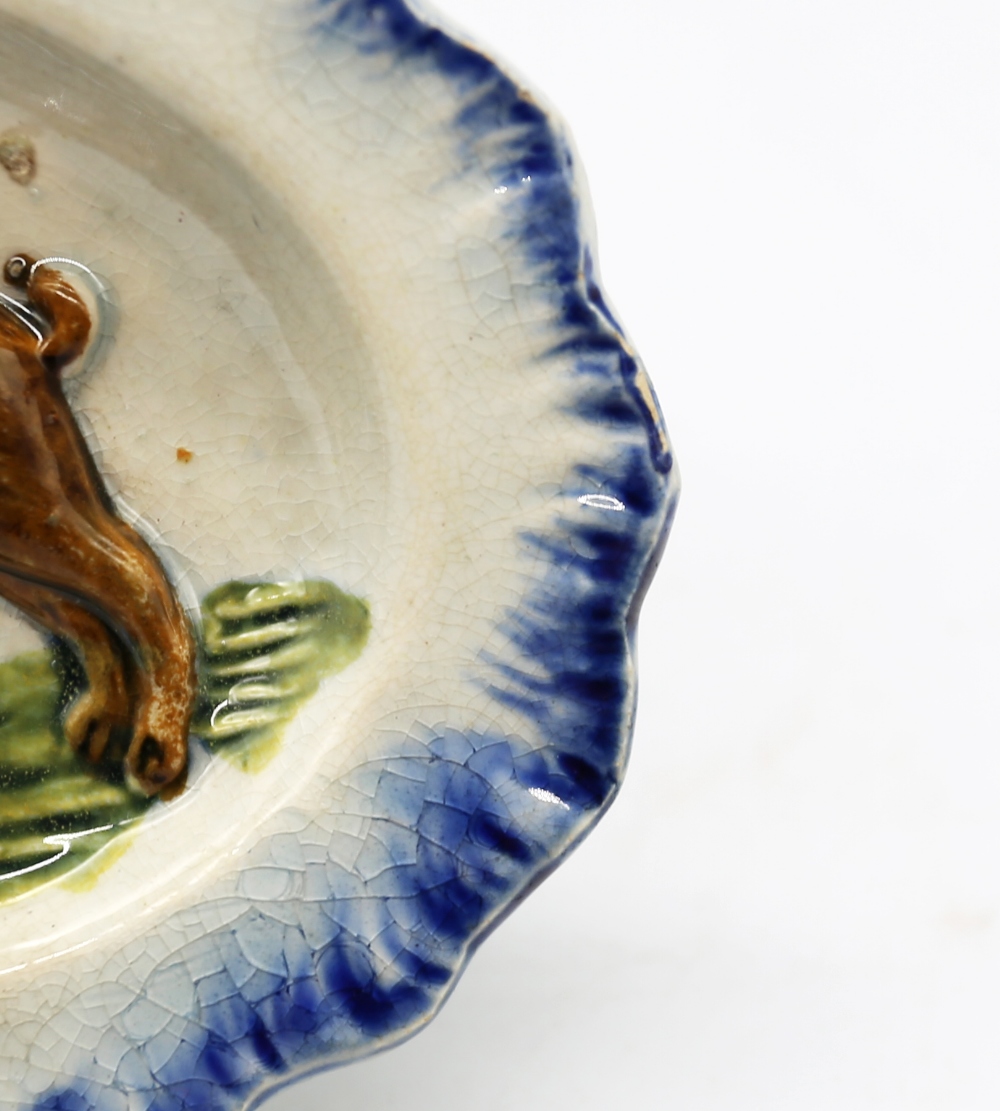 A pearlware ‘Toy’ oval platter with a rabbit moulded in the centre with a blue feather moulded - Image 5 of 8
