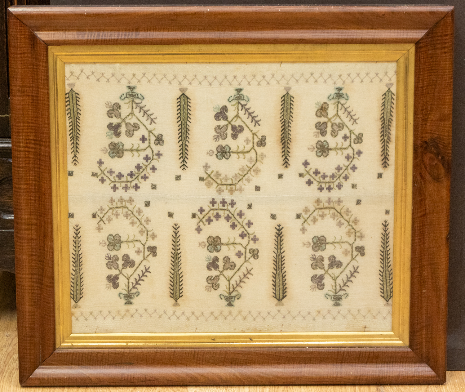 A Regency School needlepoint paper panel depicting a profile portrait of a Lady within band of - Image 3 of 5