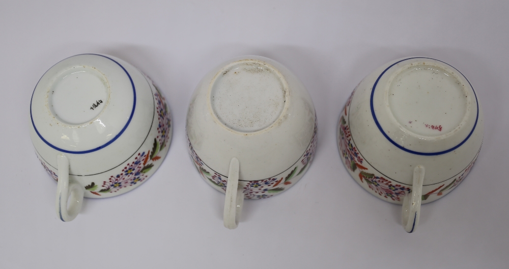Small collection of Staffordshire pearlware cups and saucers and a tea bowl, decorated with bands of - Image 5 of 7