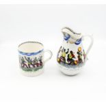 A Staffordshire pottery mug and jug, printed with musicians in a Jazz band with titles. ‘I wish I