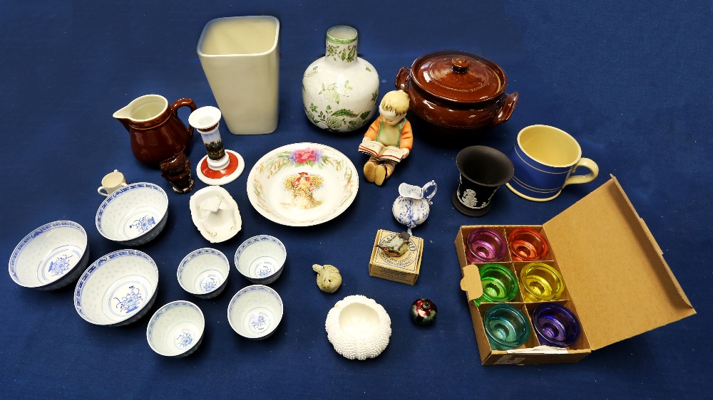 A collection of mixed ceramics to include; a Wedgwood black basalt jasperware posy vase, a small