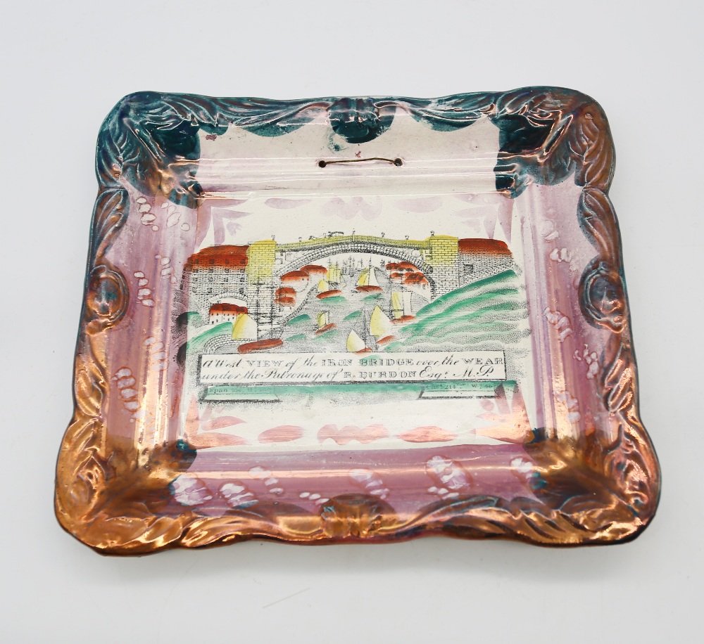 Two Sunderland lustre plaques, with printed scenes of A west view of the Iron bridge over the - Image 2 of 9