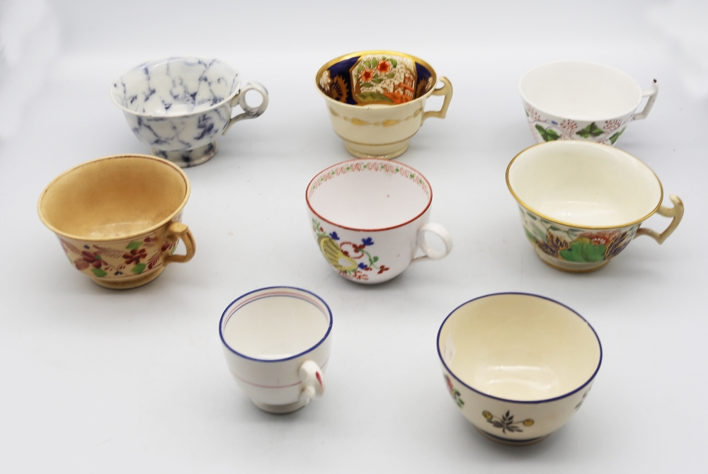 A small collection of 19th century cups and saucers, various patterns and factories, one marble - Image 3 of 3