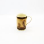A creamware Mocha mug.  Pale orange ground with serial trees and ribbed bands to top and foot