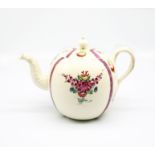 A Staffordshire Wedgwood creamware teapot and cover, painted with puce chintz bands with sprays of