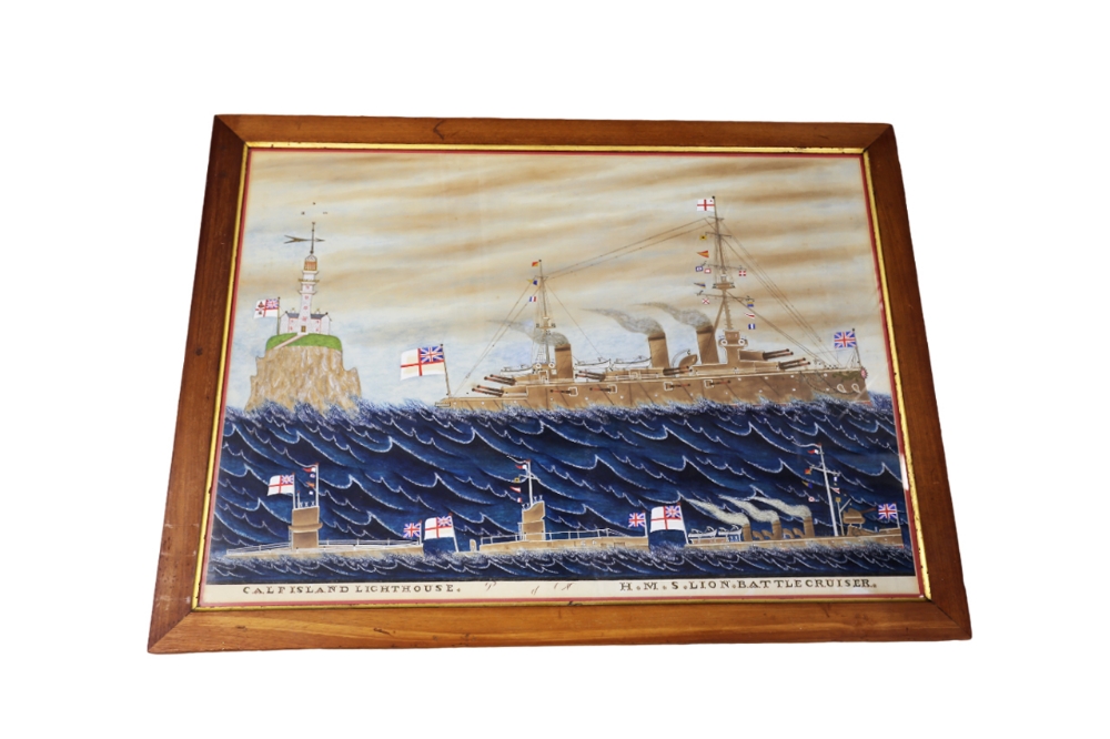 Maritime Interest: English Naive School (early 20th Century) portrait of HMS Lion Battlecruiser at