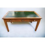 A George V/ George VI Government issue desk in oak, with original stamped brass handles, 153 x 76