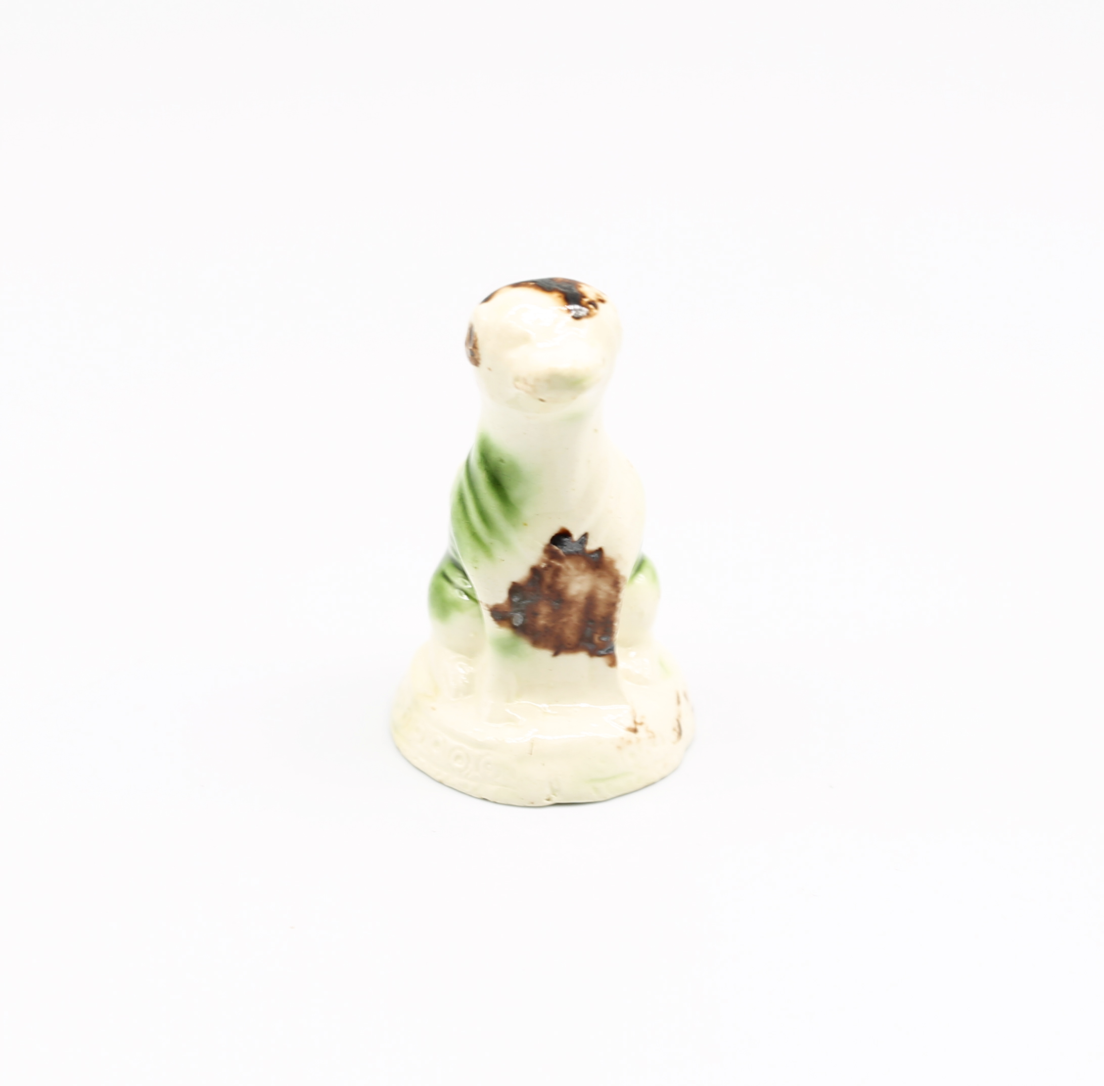 A Staffordshire creamware Whieldon style  model of a seated dog, sponge decorated in shades of green - Image 2 of 6