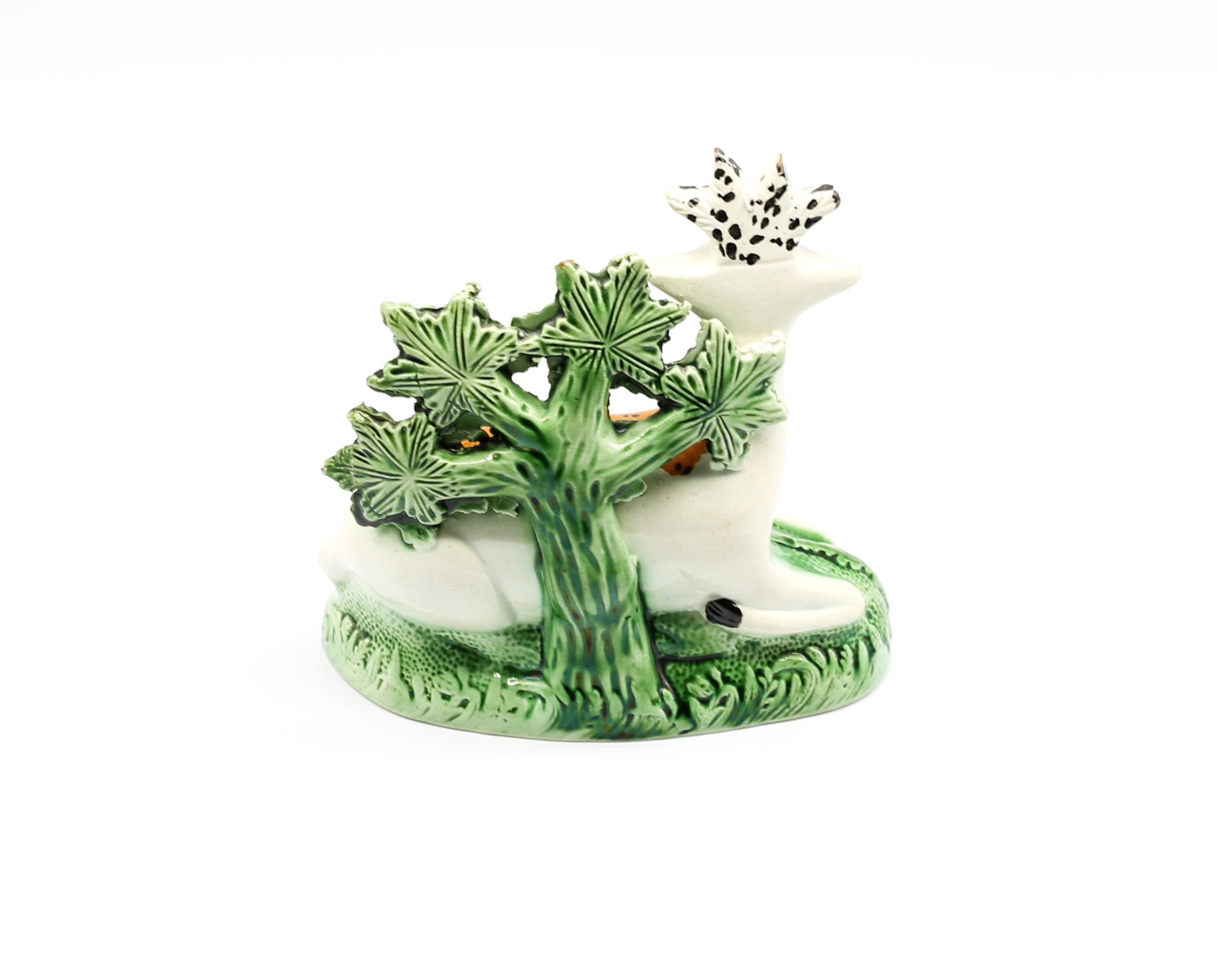 A Staffordshire model of a stag at lodge before bocage on a green grassy mound Circa 1800  size 14. - Image 3 of 9