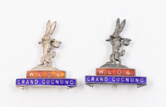 A George V silver and enamel novelty pin badge for 'W.L.O.G Grand Gugnung', hallmarked by JR