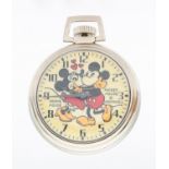 Ingersoll a  'Mickey & Minnie' Mouse automation chrome cased pocket watch, circa 1930's, case approx