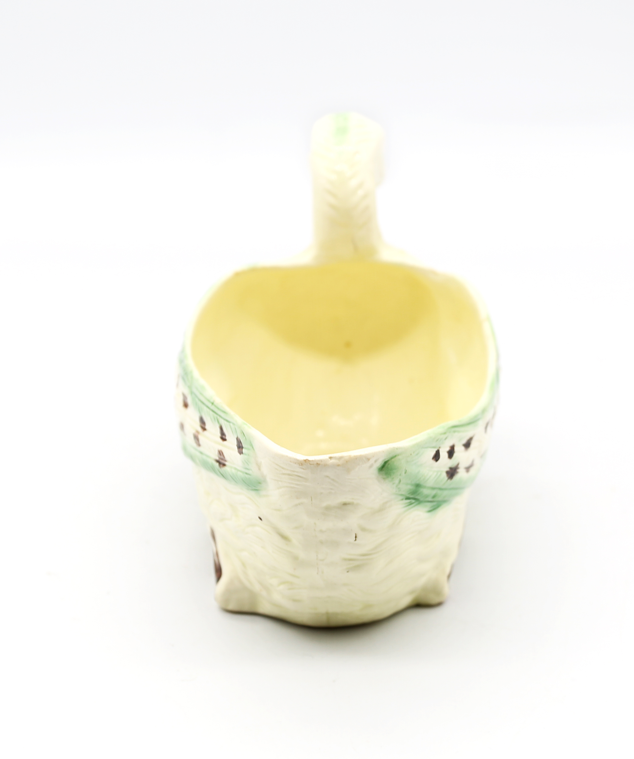 A Staffordshire creamware duck sauce boat decorated in green and brown.  Circa 1780-90 size 19cm x - Image 5 of 13